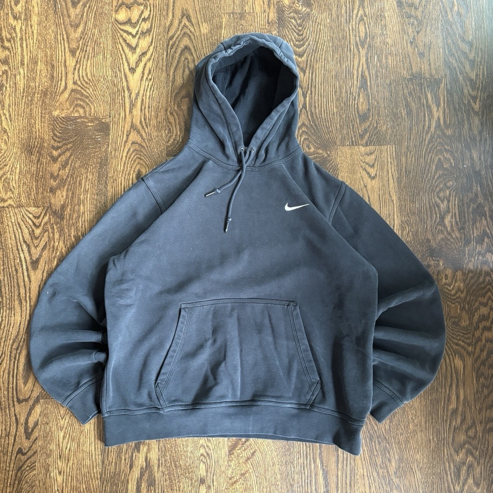 2000s Nike Sportswear Black Faded Hoodie Mens Size L Y2K Embroidered Swoosh